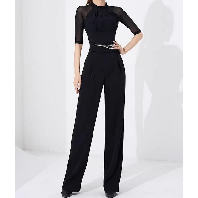 ハイウエスト装飾ベルト付きワイドレッグパンツ ds0123