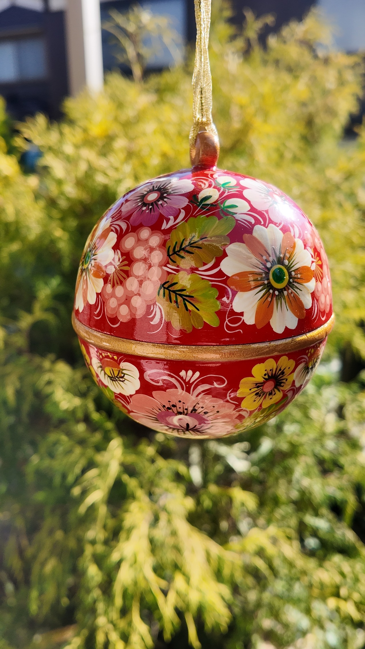 ペトリキウカ塗りの木製クリスマスオーナメント（人間国宝ホメンコ作）レッド - 9