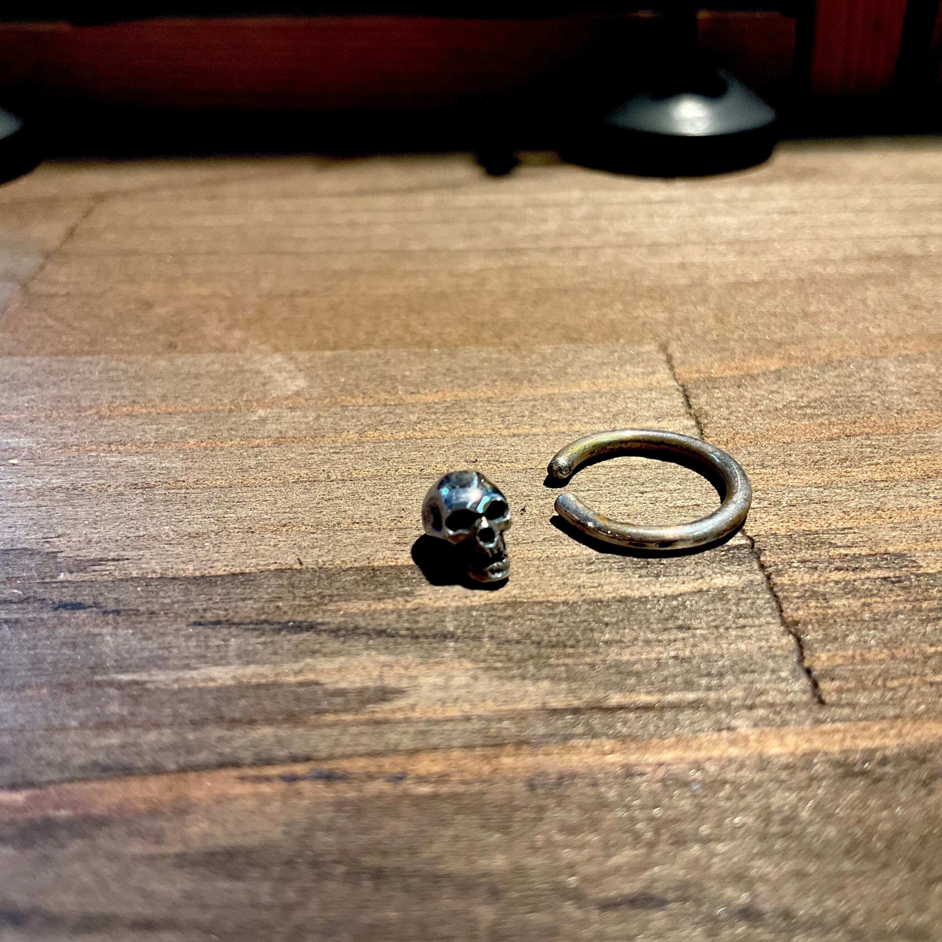 Crazy Pig Mini Skull On Hoop Silver earring pierce