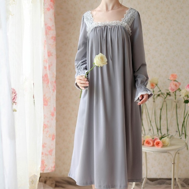 【3color/ M-XL】pale color flower lace roomwear p810