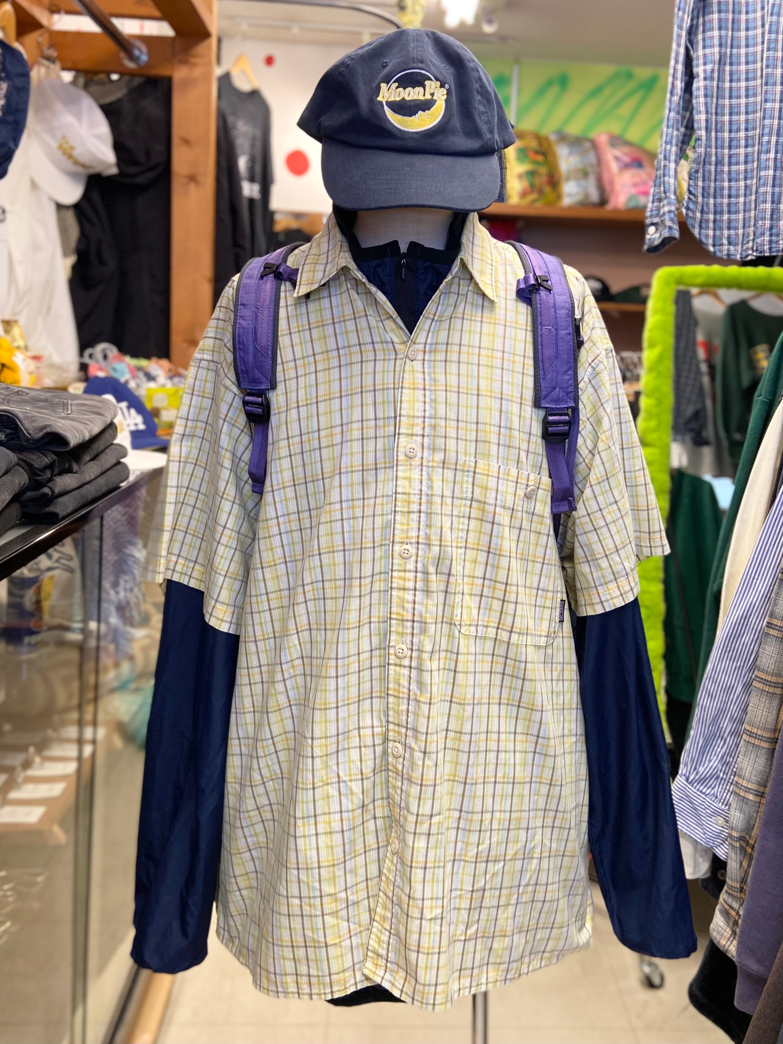 60s CAMPUS シャドウプレイド オープンカラー レーヨンシャツ【XL