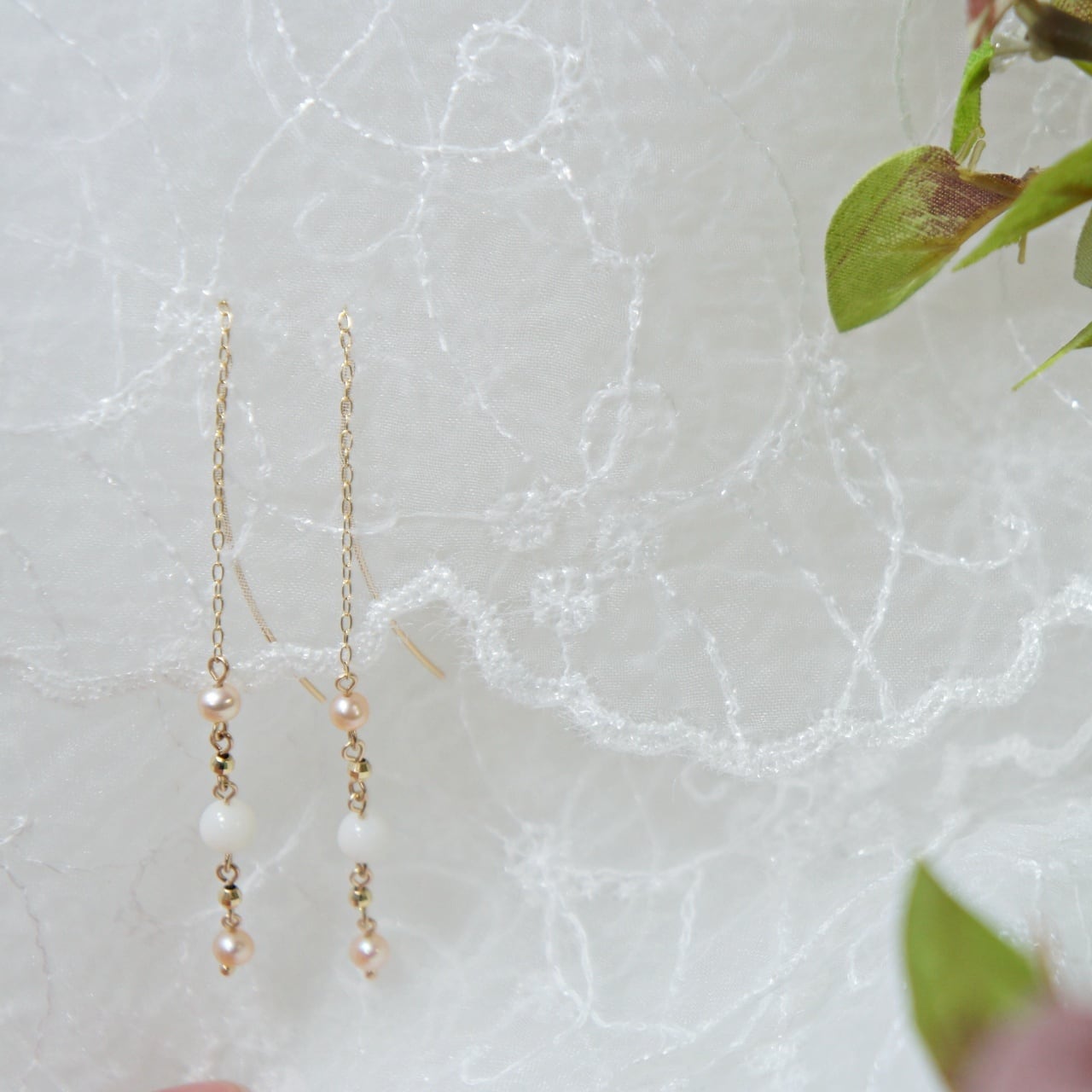 白珊瑚//K10ゴールド/チェーンピアス | ChocoRal Jewelry