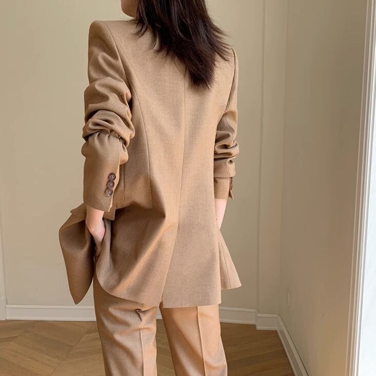 【ヘリンボーン】セットアップ スーツ スラックス ダブルブレスト ブラウン 茶色 ブラウン（シングル&frasl;ダブルボタンダブル）（スーツ