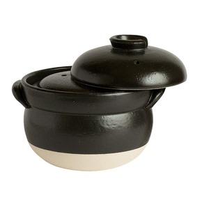 【新着特価】佐治陶器 萬古焼 ご飯鍋 ごはん釜 3合炊き 黒 ブラック 直径約19.5cm 絶品 ごはん鍋 (中蓋付) 日本製 30-1