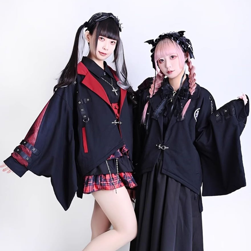 サブカル系地雷 羽織り 振袖シャツ バックプリント パンク Y2K