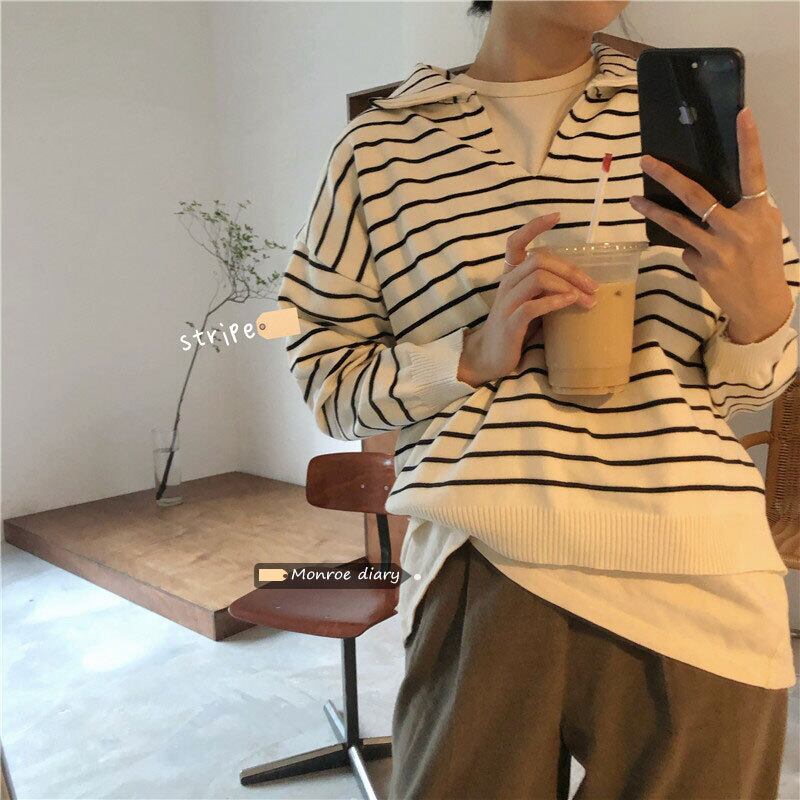 スタイルストライプセーター コート スプリングスタンダードトップス ロング レトロ 春物 モンロー44646138094