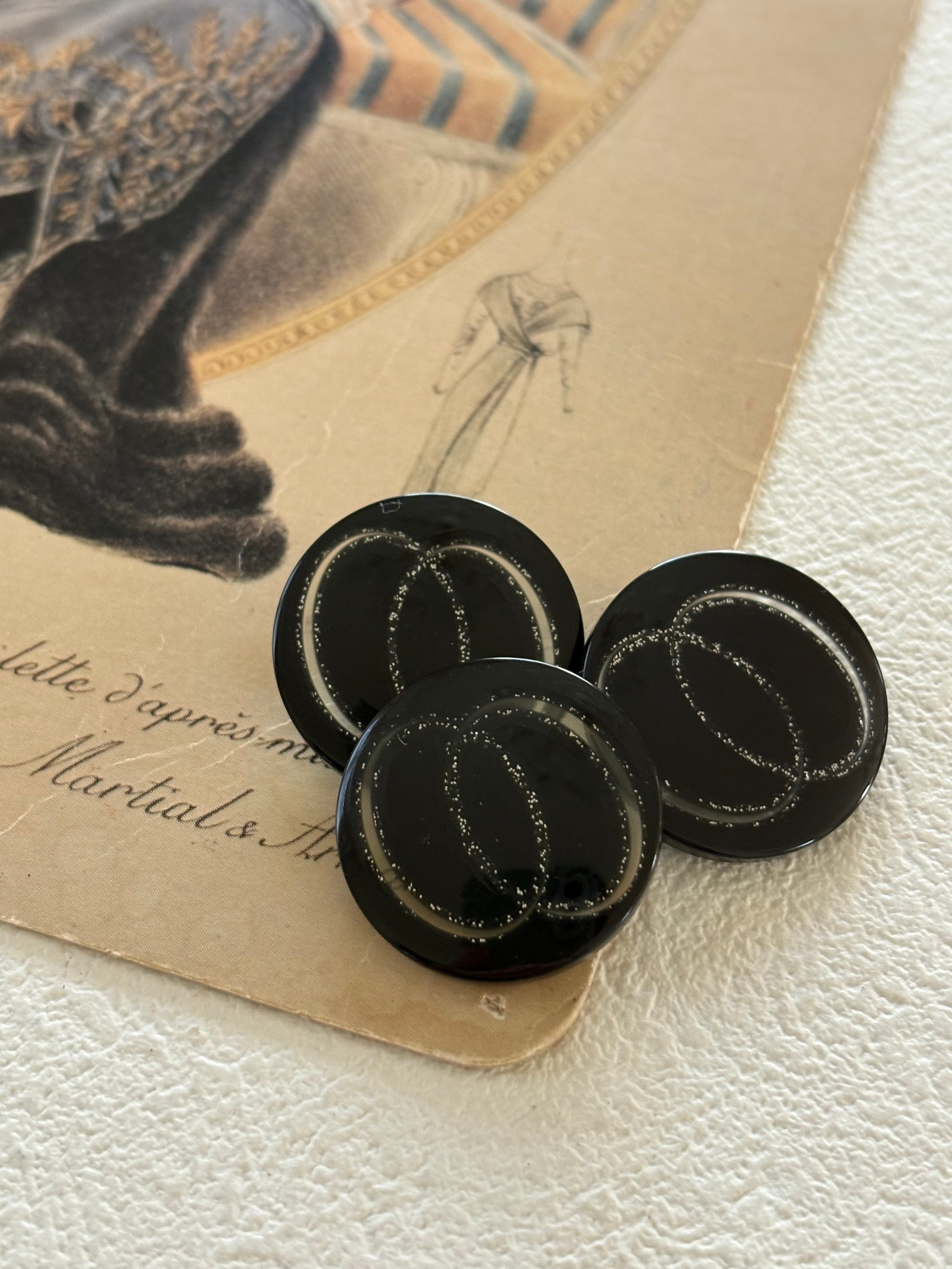 22mm Japanese ヴィンテージボタン ブラック×シルバー 樹脂ボタン レトロ アクセサリーパーツ 装飾材 カルトナージュ