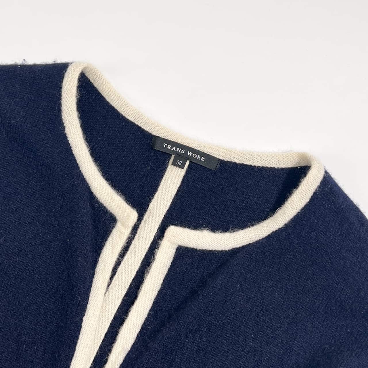 カシミヤ100% TRANS WORK トランスワーク ニット カーディガン 羽織 38 /ネイビー系 三陽商会