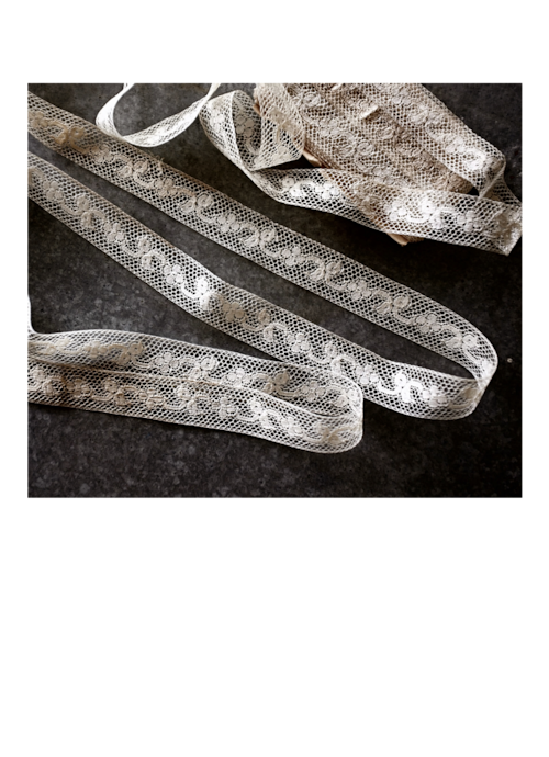 フランス 1900s セピアの蔓薔薇とアンティークレース 100x2.3c マリーヌ br100mn