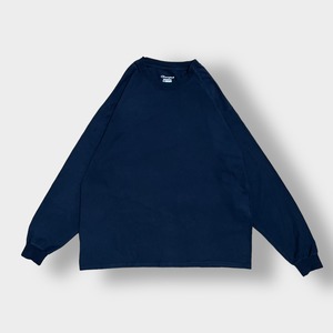 【Champion】無地 プレーン ロンT ロングTシャツ 長袖Tシャツ チャンピオン X-LARGE ビッグサイズ シンプル ネイビー US古着