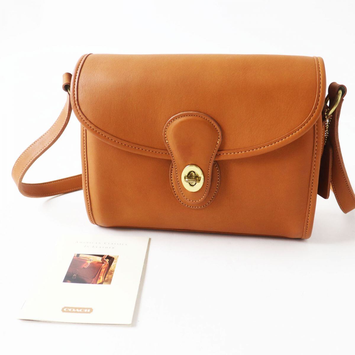良品 COACH ショルダーバッグ レザー キャメル ターンロック 斜め掛け 