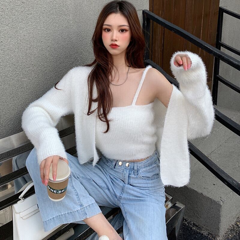 セーター ニットカーディガンオータムルーズトップス ロング 秋物 ガールズファッション17961620337