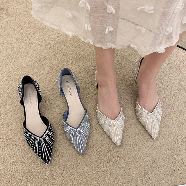 ヒールサマーパールシングルスプリングサンダルスタイルラインストーン 靴 シューズ 春物 夏物 真珠 部族の婦人靴42949133411