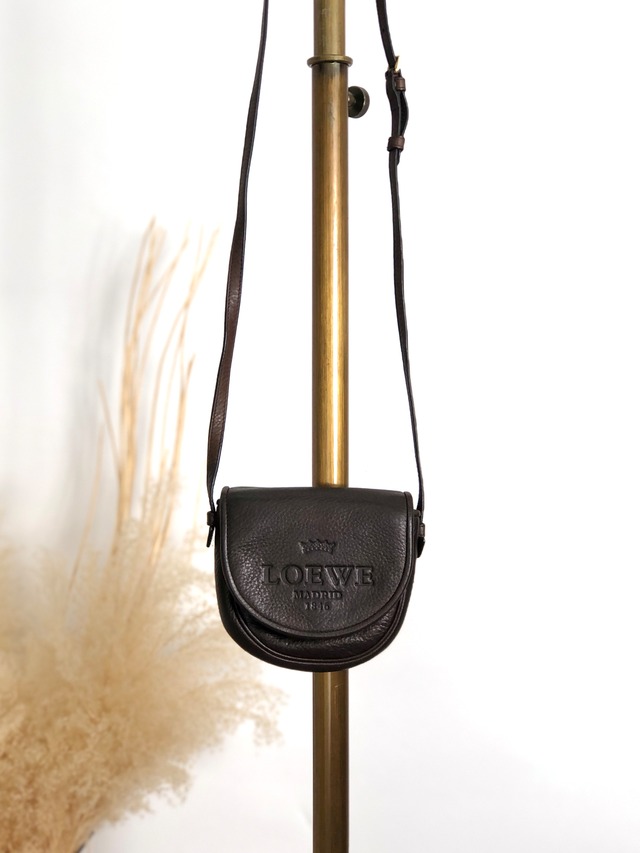 LOEWE ロエベ ショルダーバッグ ブラウン 型押しロゴ レザー ミニショルダー vintage ヴィンテージ オールド iavthk