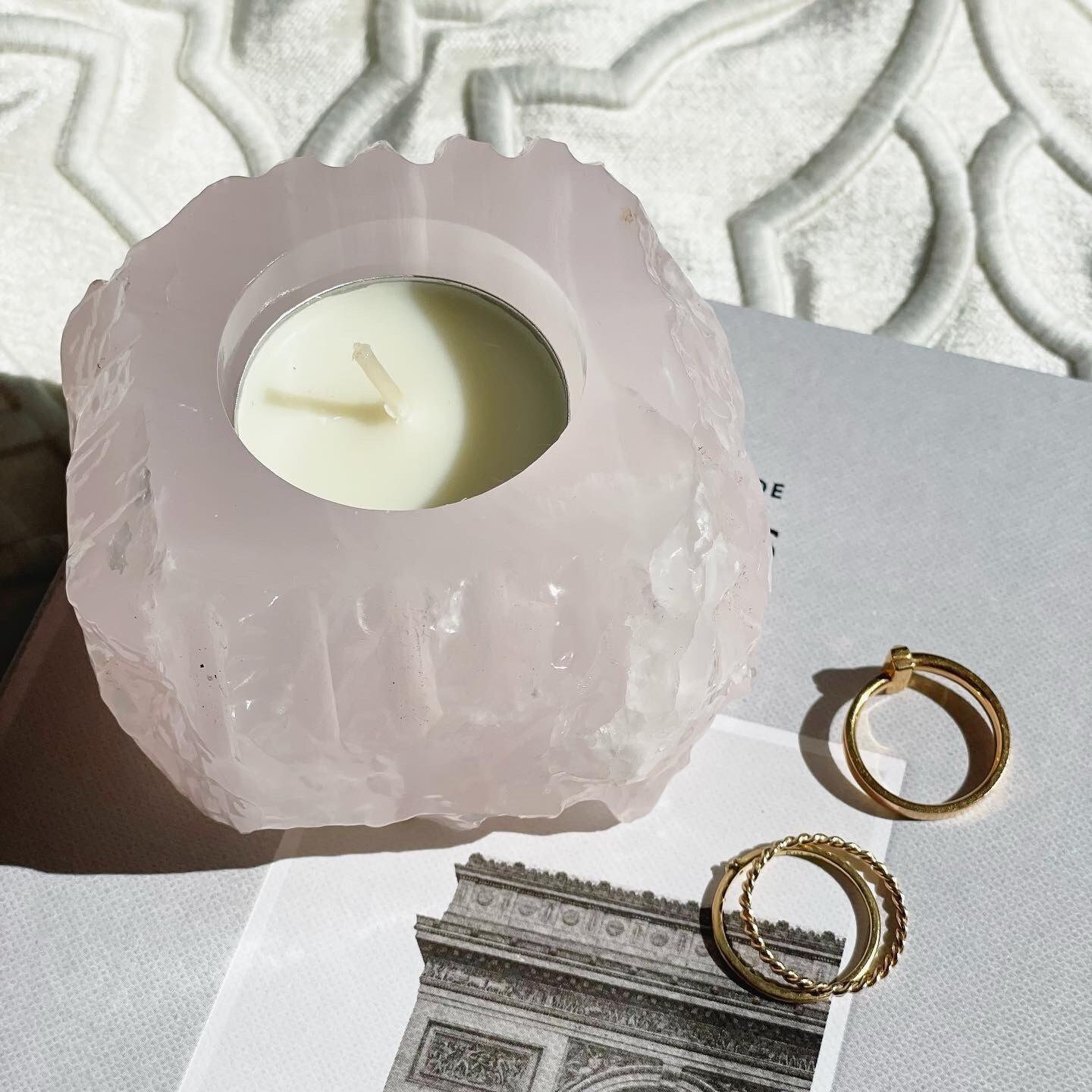 Candle Stand - Pink Calcite