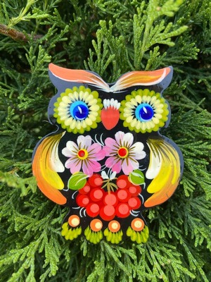 ペトリキフカ塗りのマグネット 梟（Khomenko製作）