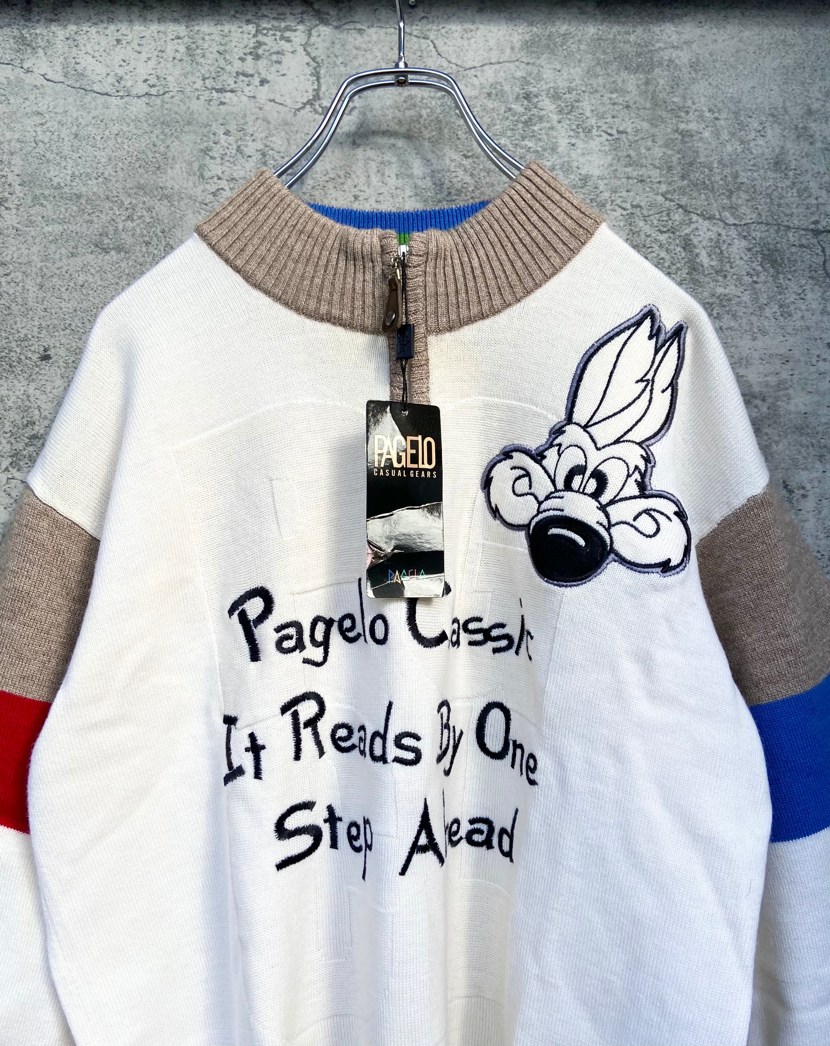 90s vintage 刺繍 ハーフジップ ハイネック デザインニット セーター プルオーバー