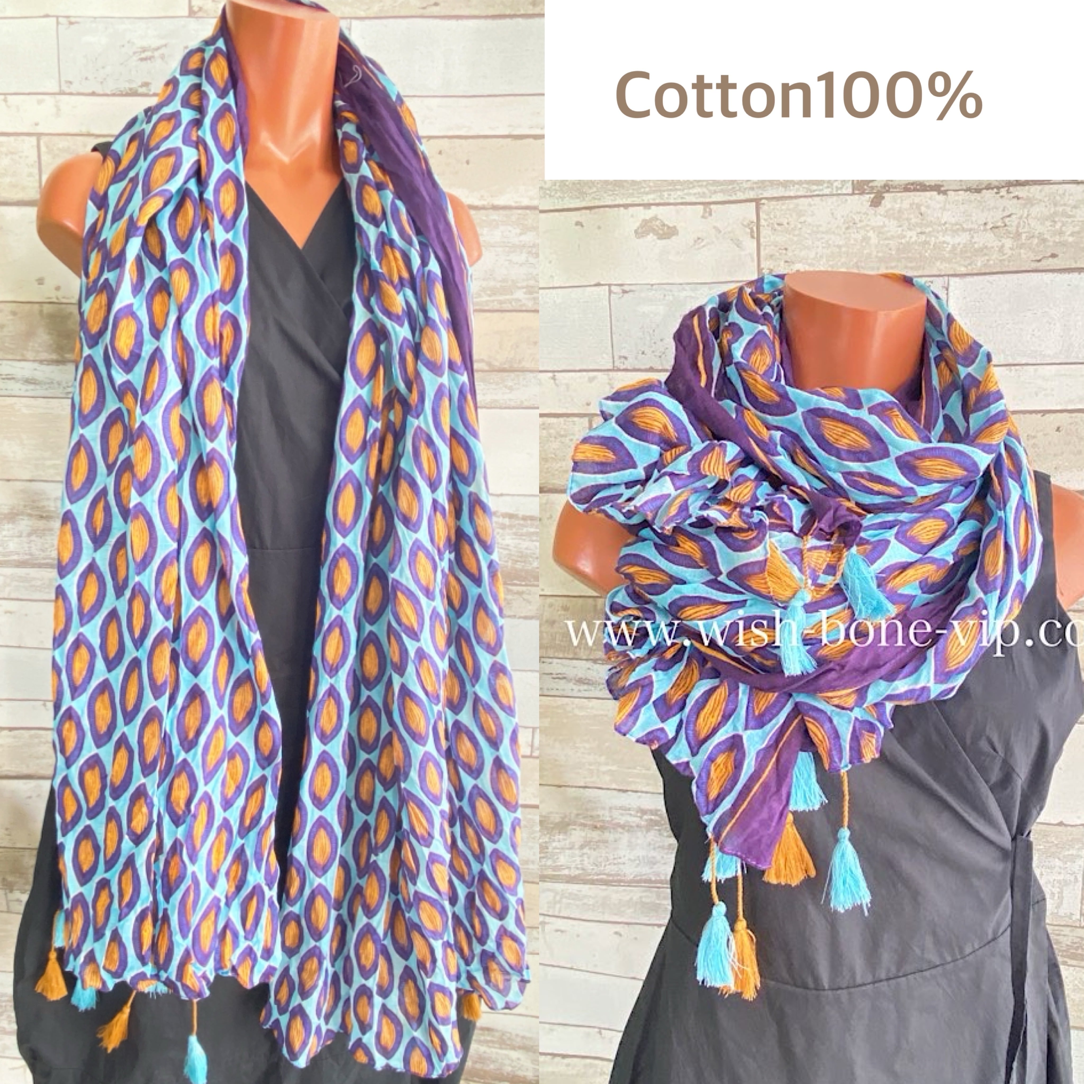 COTTON 100% コットン INDIAインポート大判ストール ｜ロングストール