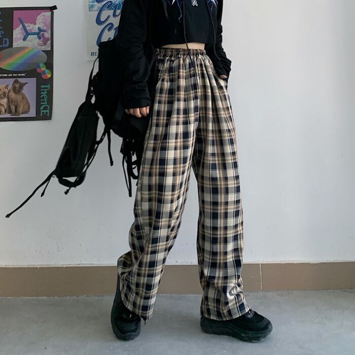 ルーズカジュアルパンツ スプリングスタンダード格子柄 レトロ 春物 ケッペル43509443982