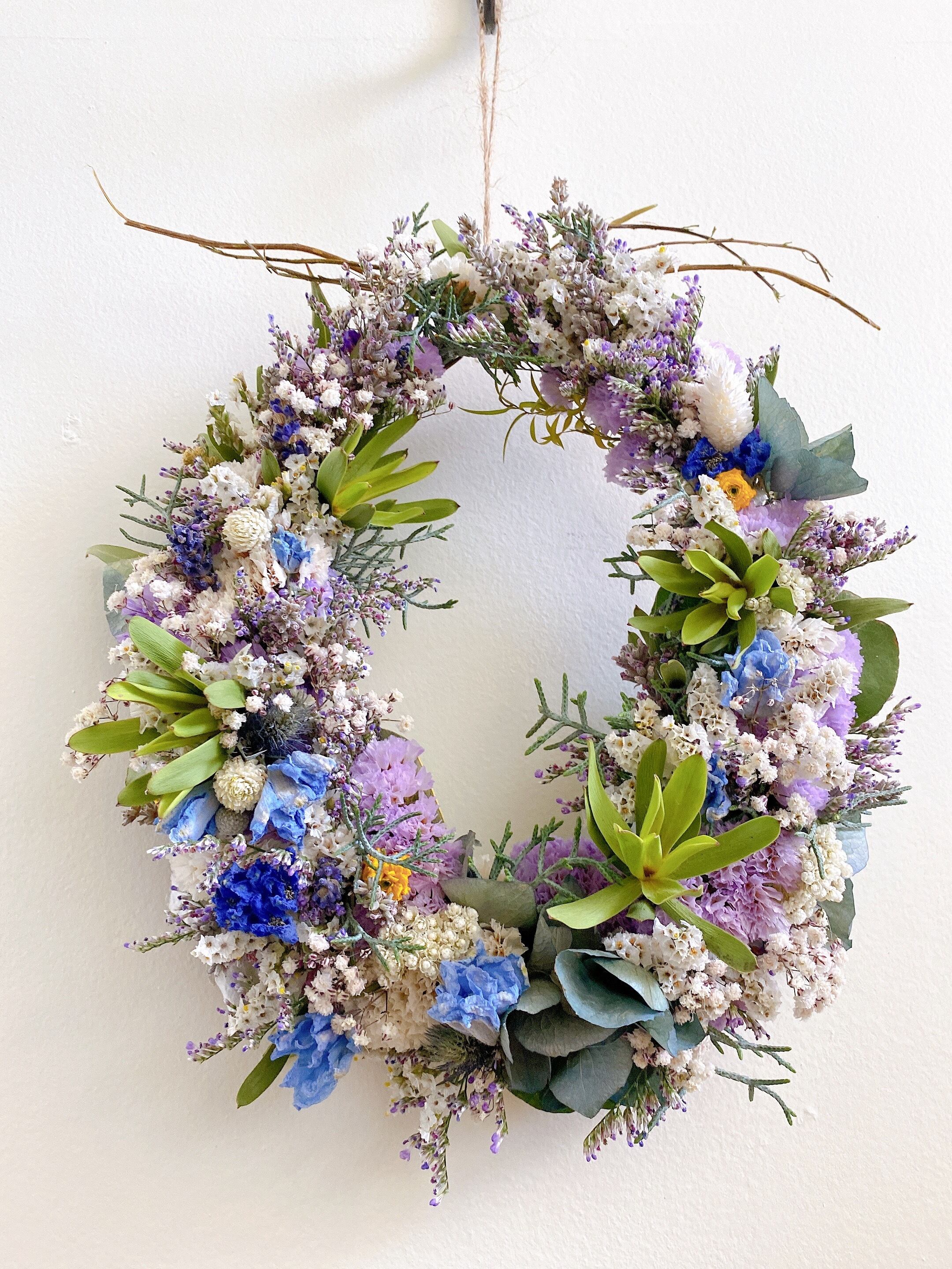 ユーカリ香る紫陽花とリューカデンドロンのリース ドライフラワー