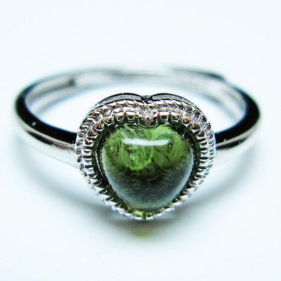 モルダバイト リング 指輪 ハート 11号 フリーサイズ 一点物 メール便可 [M便 1/20] 199-445