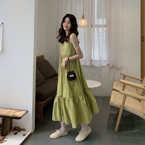 【韓国通販 dgo】プリーツ スカート ワンピース ゆったりウエスト ノースリーブ 2020年 夏 女性 ドレス