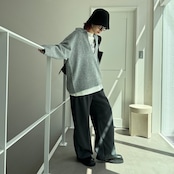 スキッパーオーバーKnit/ライトグレー