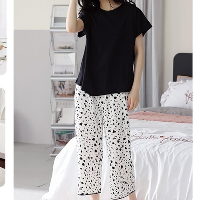 スプラッシュクロップドパンツ コットン ルームウェアセットアップ*L-403