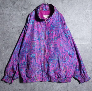 Purple geometric pattern silk blouson