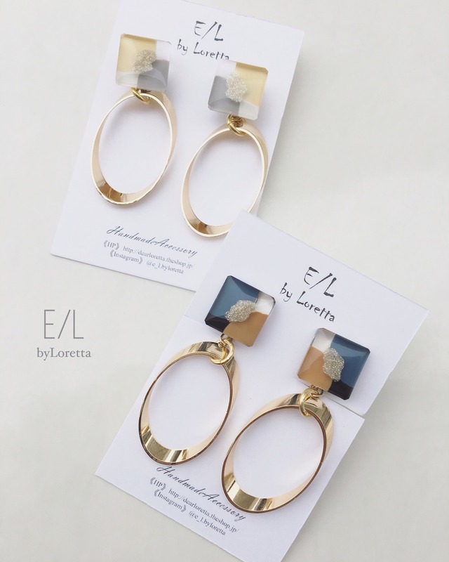 (全2色)Square 3color oval hoop pierce/earring