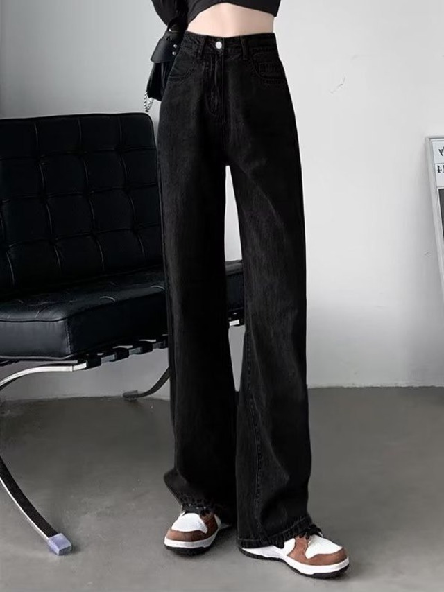 ハイウエスト ストレート デニムパンツ レディース パンツ ボトムス Gパン ロングパンツ ワイドパンツ ロング 9分丈 ワイド ストレート ポケット ウォッシュ デニム ブルーデニム かわいい 大人可愛い シンプル カジュアル おしゃれ 無地 春 夏 秋 冬 ママ 通勤 学生 学校 通学 デート お出かけ 旅行 公園 女子会 休日 ショッピング カフェ 脚長 普段使い 着回し 定番 XS S M L XL 2XL 小さいサイズ 大きいサイズ 黒 ブラック 水色 ブルー ライトブルー