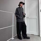 マフポケット付ハーフジップニットPO/グレー