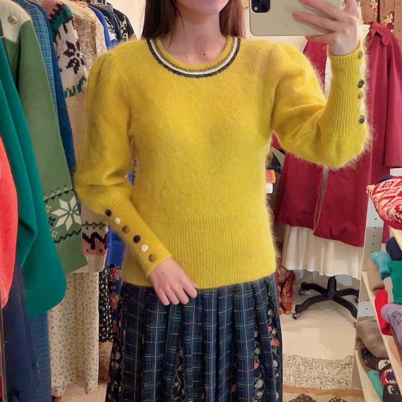 long rib button yellow mohair sweater
