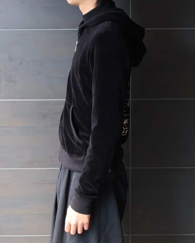Back design velor zip hoodie