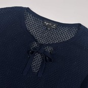 シルク リネン混 agnes b. アニエスベー リボン メッシュ ニット セーター イ/ネイビー系 レディース