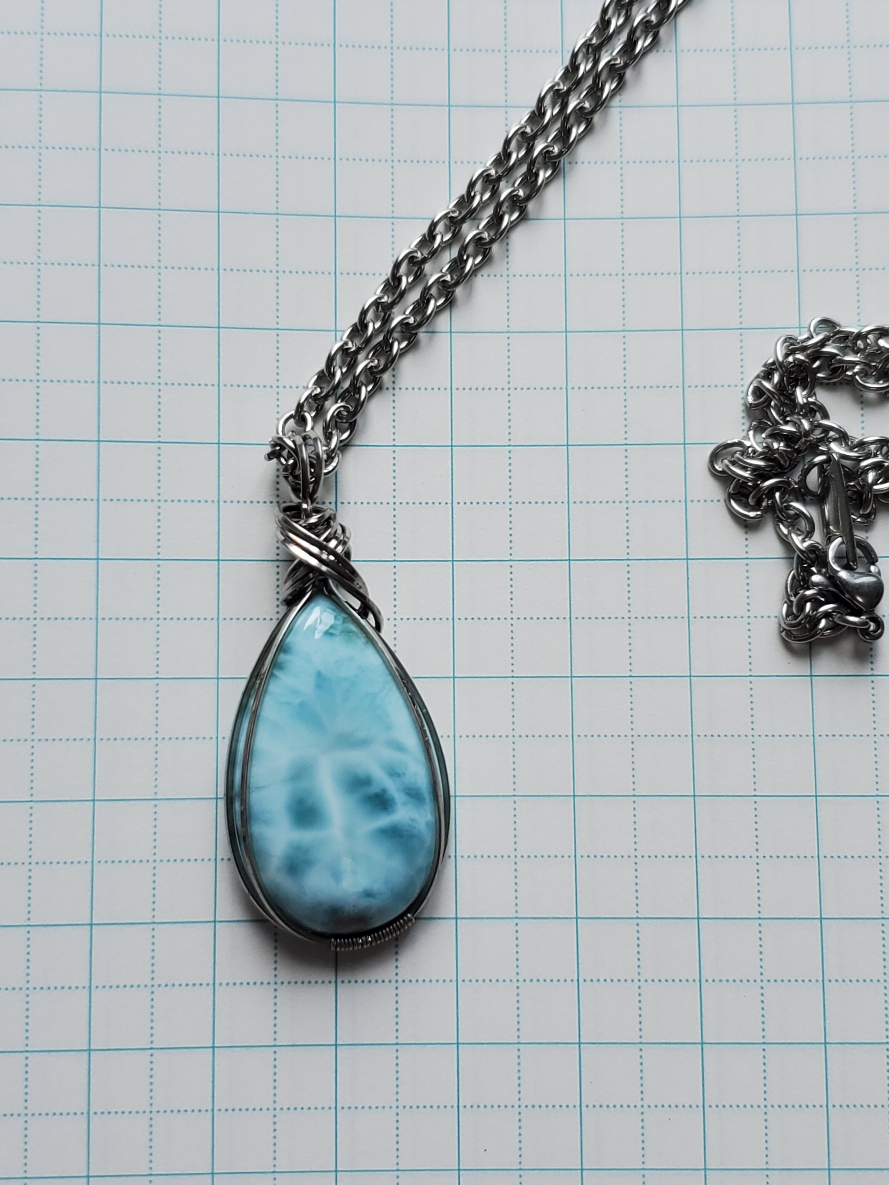 高品質ラリマーのステンレスワイヤーアートネックレス 送料無料 | 東京