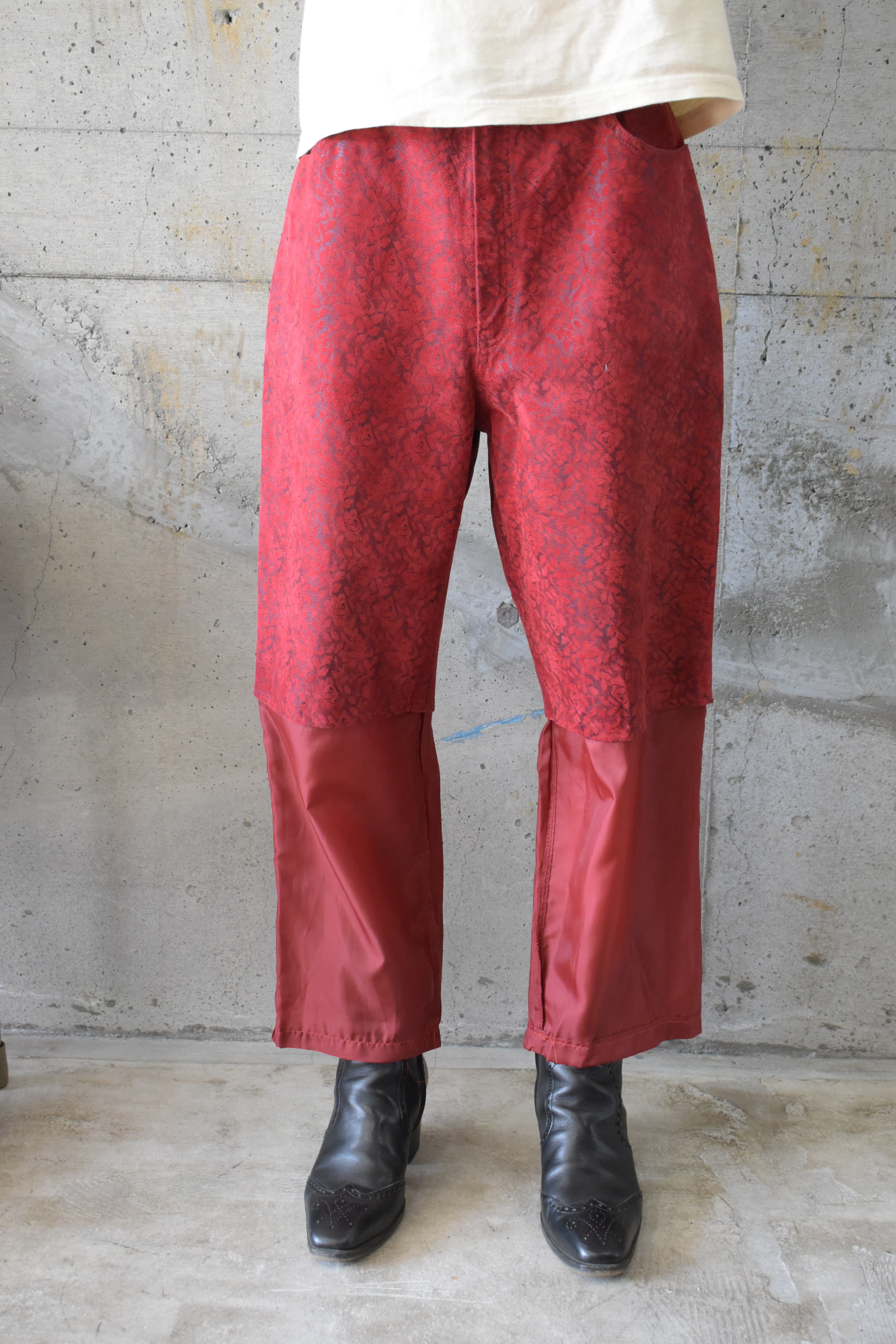 Rose-patterned leather remake pants