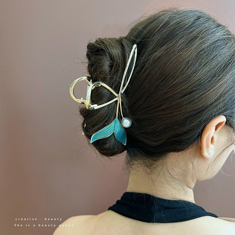 ブルーパールフィッシュテールヘアピン女性大コイルヘアクリップ後頭部 ブルーパールフィッシュテールヘアピン女性大コイルヘアクリップ後頭部