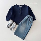 韓国子供服 / 26Autumn / 〖取寄〗DAILYBEBE / ワッフルヘンリーネックTシャツ / キッズ服 / ジュニア服 / 秋服 *XS~JL*