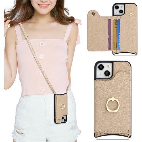 Acclink iPhone 14 ケース 手帳型 背 収納 リング付き iPhone14 スマホケース 肩掛け 首かけ 斜めがけ ショルダー 女性 アイフォン14 ケース カードポケット 高級PUレザー お洒落 上品 あいふぉん14 携帯ケース 軽量 薄型 リング付き iPhone 14 ケース 財布型 iPhone 14 ケース 全面保護 財布付 横置き可 便利 多機能 耐久性 縄掛け 落下防止 防水 耐衝撃 防指紋 カーキ 1837