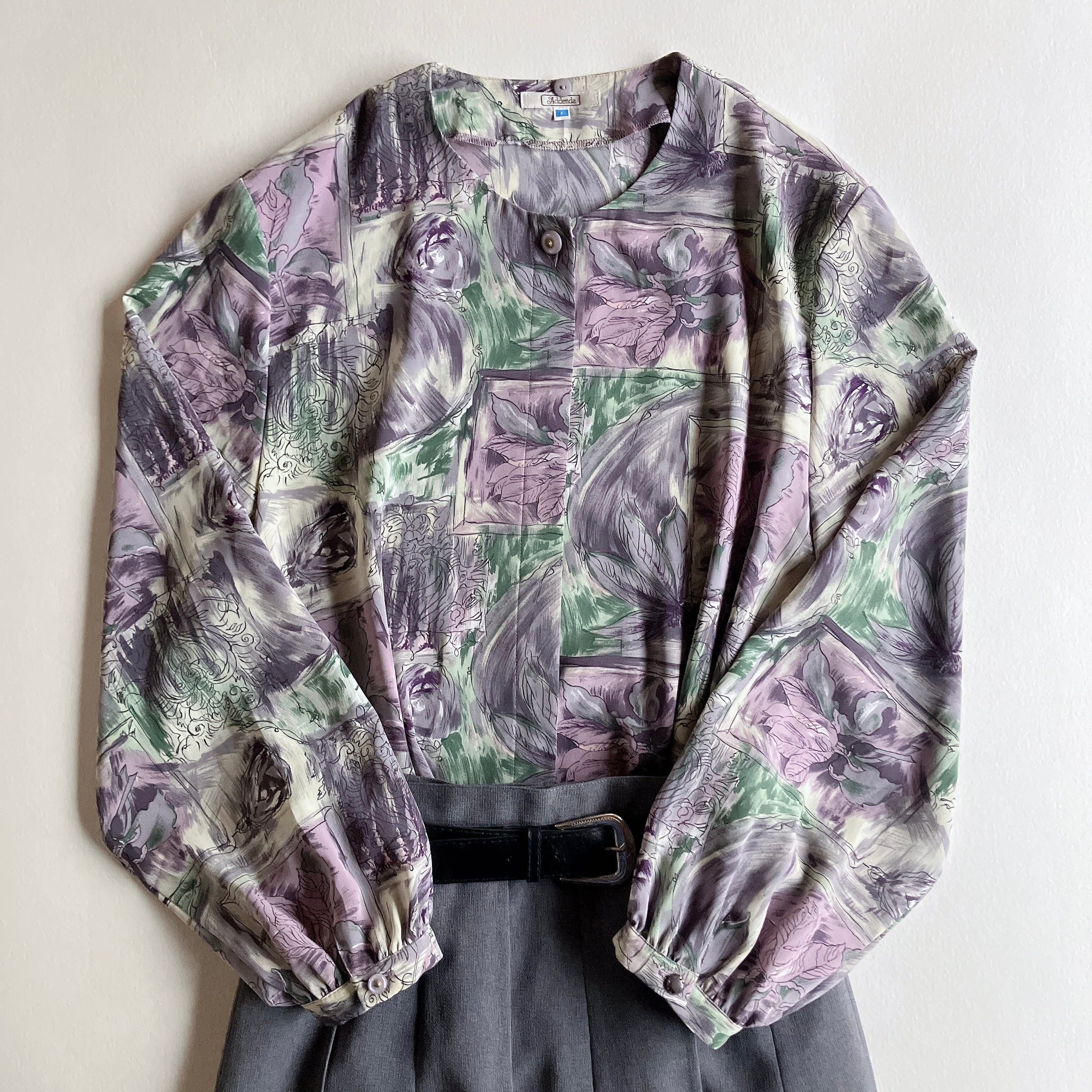 used レトロモダン総柄 モヘア混ブラウス 古着 ヴィンテージ vintage 古着屋mojo