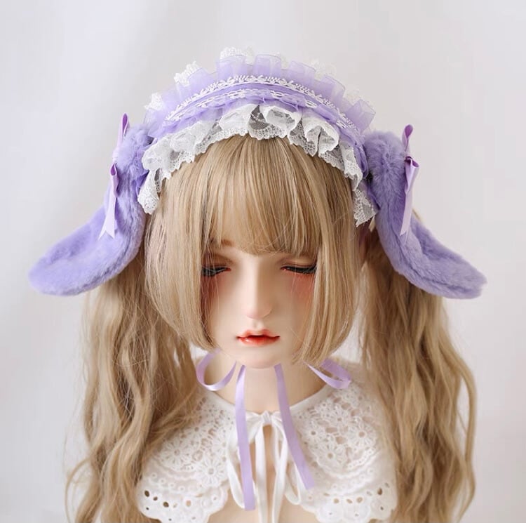お取り寄せ】ロリィタ 量産型 ふわふわうさ耳 ヘッドドレス 8色