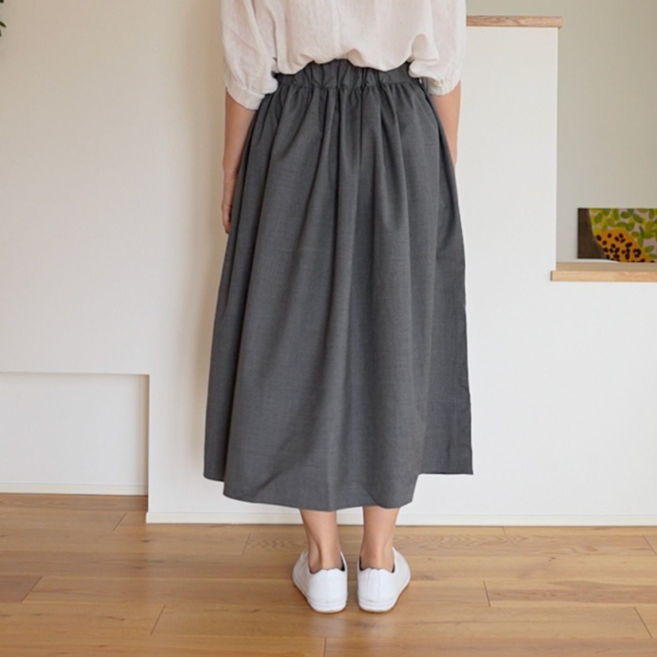 ギャザースカート - サマーウール グレー - 3