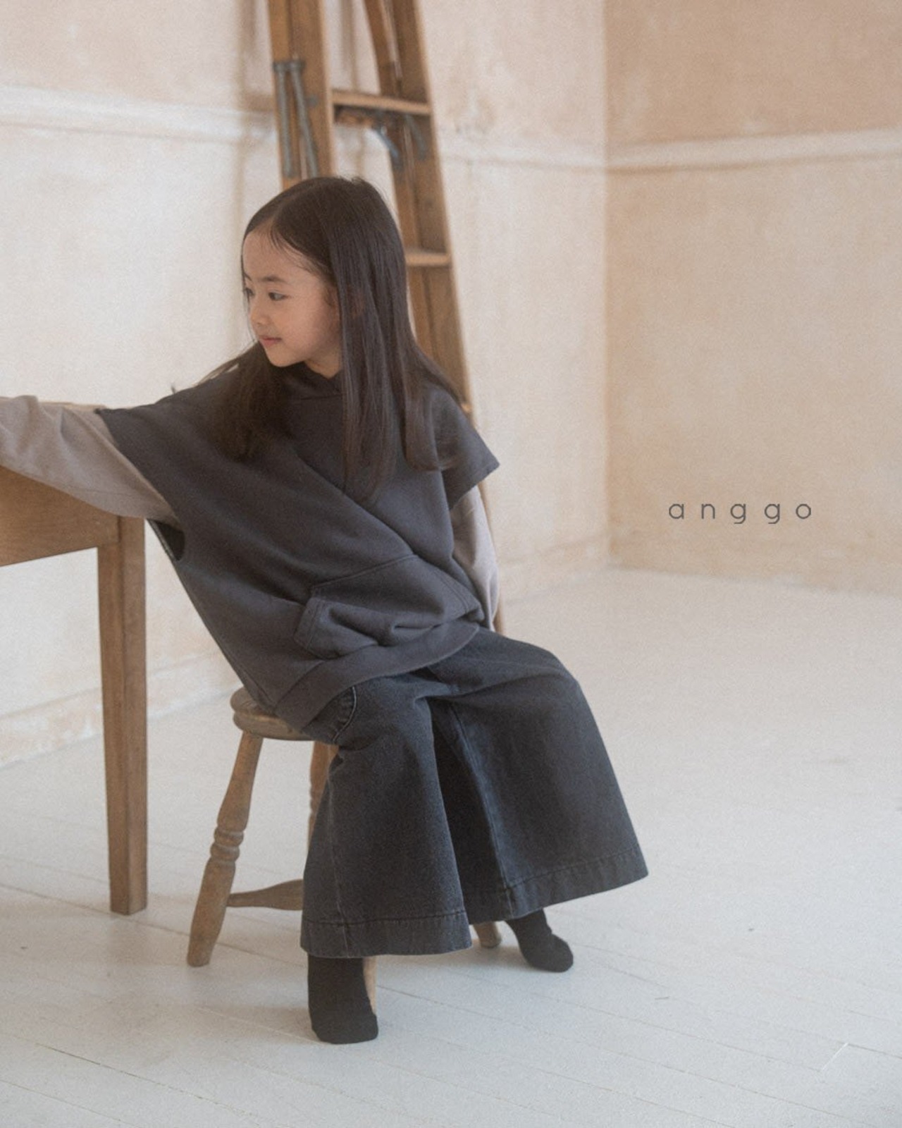 【anggo】サスペンダー付きワイドデニム ブラック 80〜120cm 241016 - 5