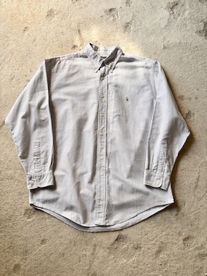 POLO RALPH LAUREN/Oxford BD Shirt/L/オックスフォードシャツ/ボタンダウン/ストライプ柄/刺繍ロゴ/ホワイト/グレ－/ポロラルフローレン