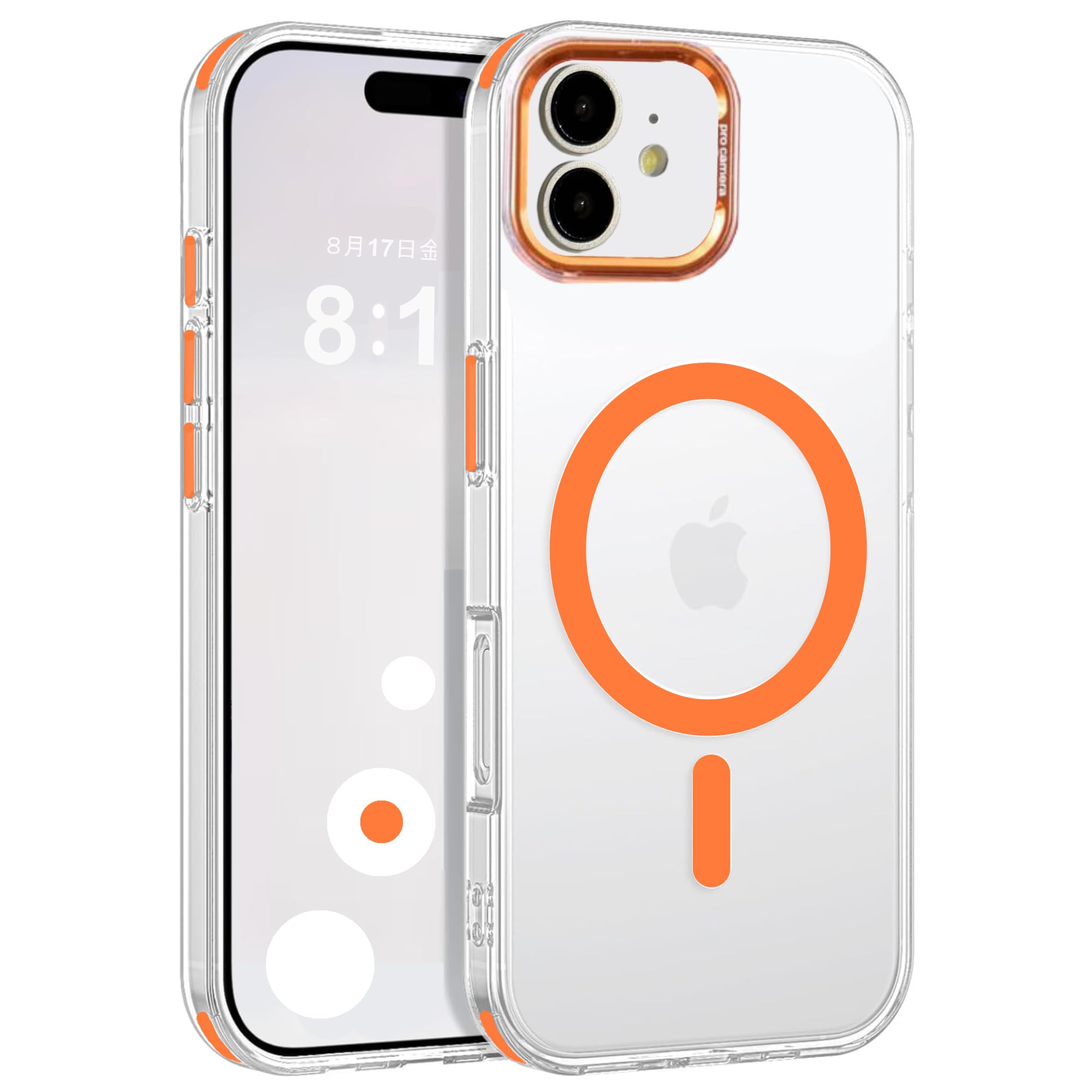 【Pinscher(ピンシャー)】 iPhone12/12pro用 (クリア オレンジ) 6.1インチ Magsafe対応ケース アイフォン12/12pro用 ケース スマホケース マグネットケース カバー バンパー TPU Qi充電 耐衝撃 Magsafe対応 防衝撃 擦り傷防止 軽量 薄型 pc014-12-or