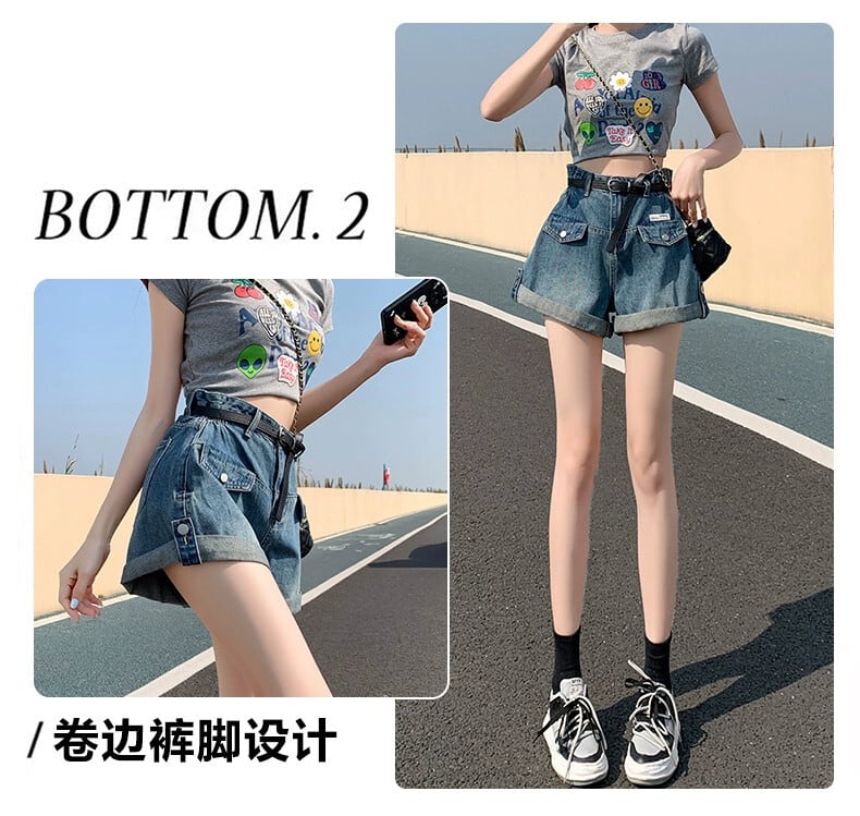 夏のハイウエストワークウェアデニムショートパンツ女性小さい、大きい