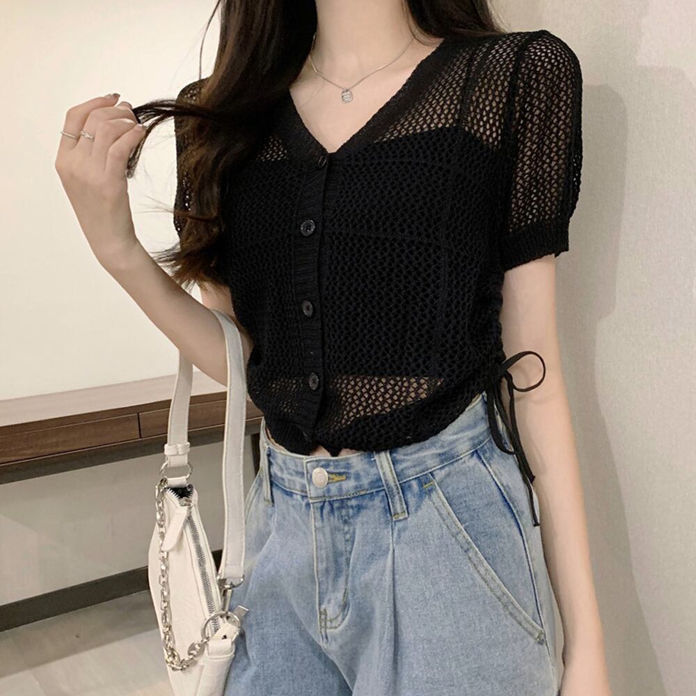メッシュ ニット カーディガン レディース 春夏秋 韓国 透かし編み きれいめ 大人 かわいい トップス 羽織り おしゃれ 重ね着 Vネック ゆったり 肌見せ 大人可愛い 大人女子