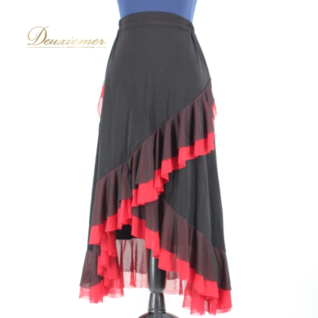 社交ダンス 衣装 スタンダード スカート レッスンウェア 女性用 レディース オールシーズン 赤 黒 prima boutique プリマブティック ブラック系 レッド系 レース フレアスカート ダンスウェア バイカラー 派手 シンプル おしゃれ