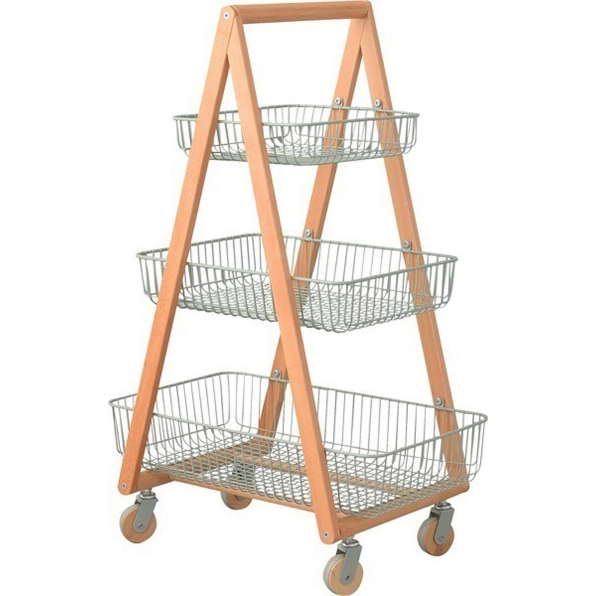 バスケットワゴン 天然木 ビーチ ラッカー塗装 スチール 粉体塗装